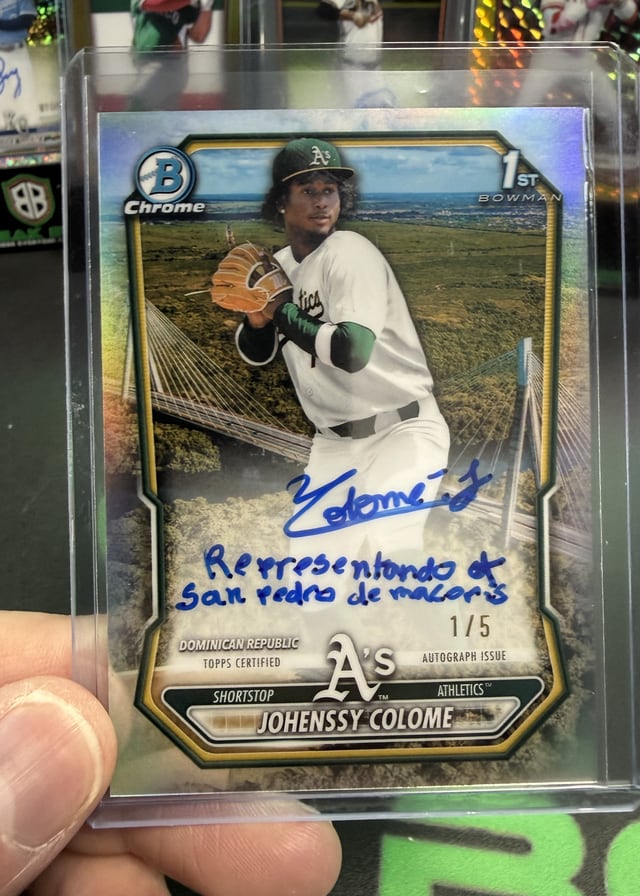 Johenssy Colome 1st Bowman inscription autograph 1 of 5 pulled live at Break Boss