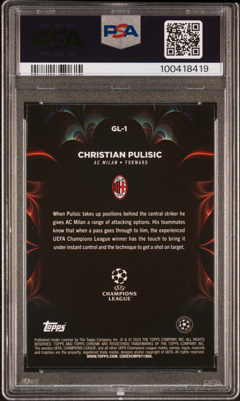 2023 Topps Chrome UCC Christian Pulisic #GL-1 Golazo Refractor PSA 10, back of the slab