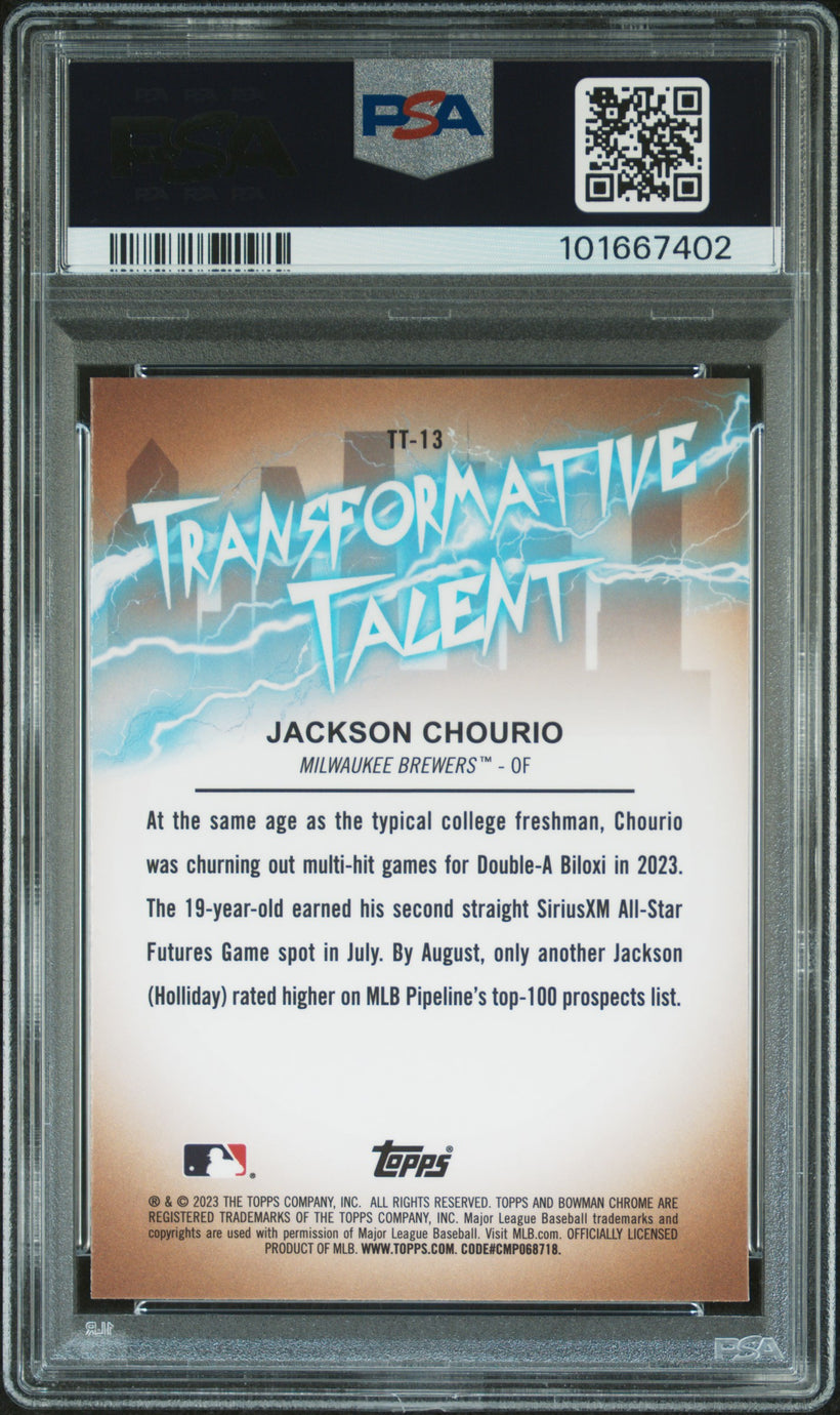 2023 Bowman Draft Transformative Talent Jackson Chourio #TT13 PSA 10 GEM MT, back of the slab
