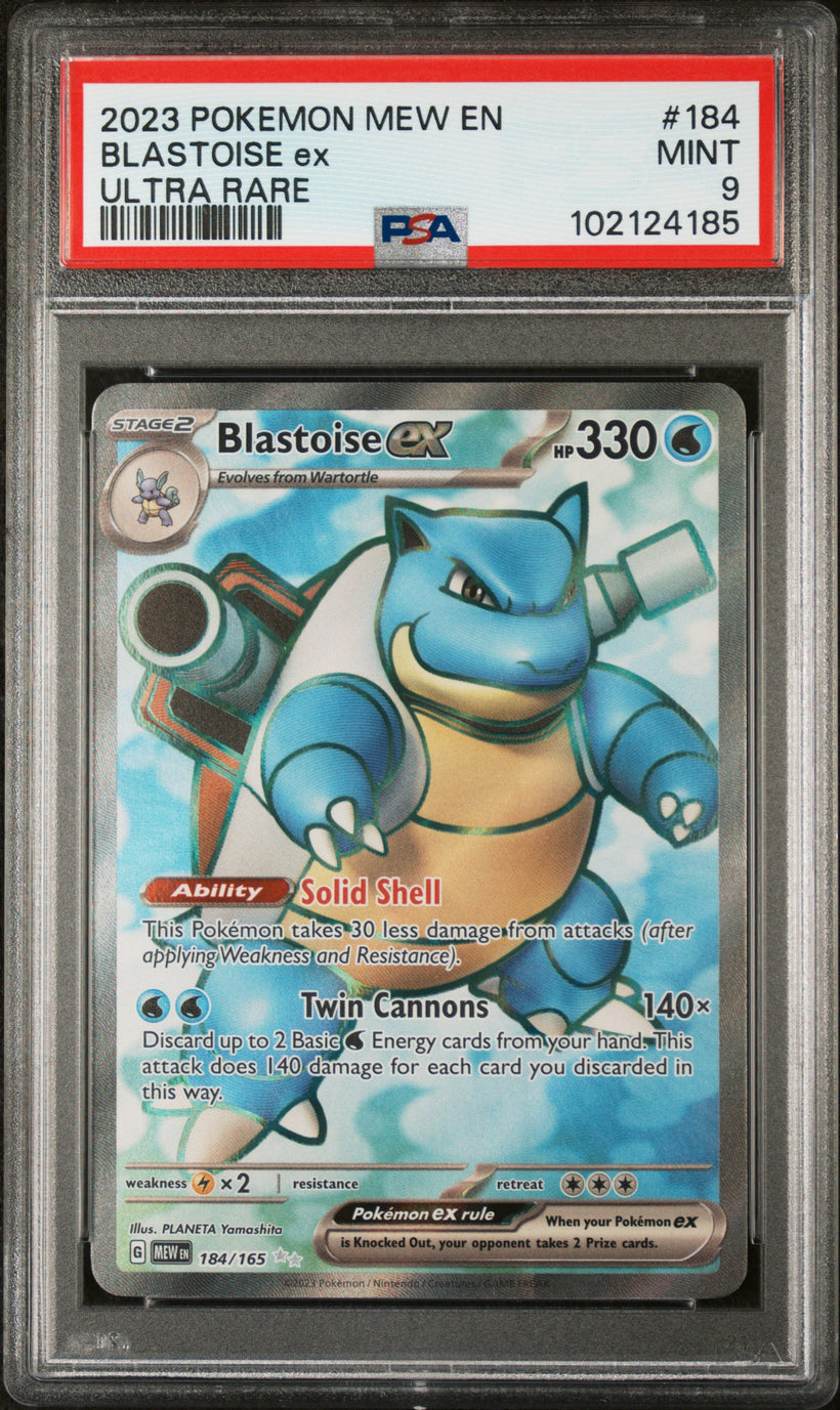 Blastoise ex MEW 184/165 PSA 9, front of the slab