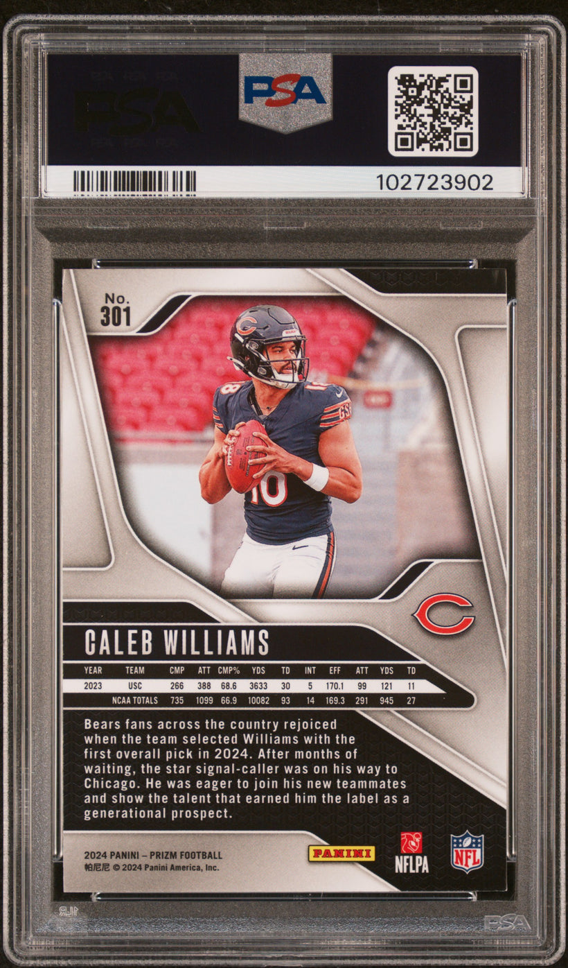 2024 Panini Prizm Caleb Williams #301 RC Chicago Bears PSA 9 MINT, back of the slab