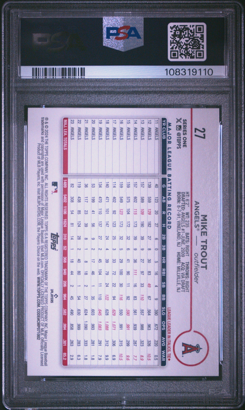 2024 Topps Mike Trout #27 PSA 9 MINT, back of the slab
