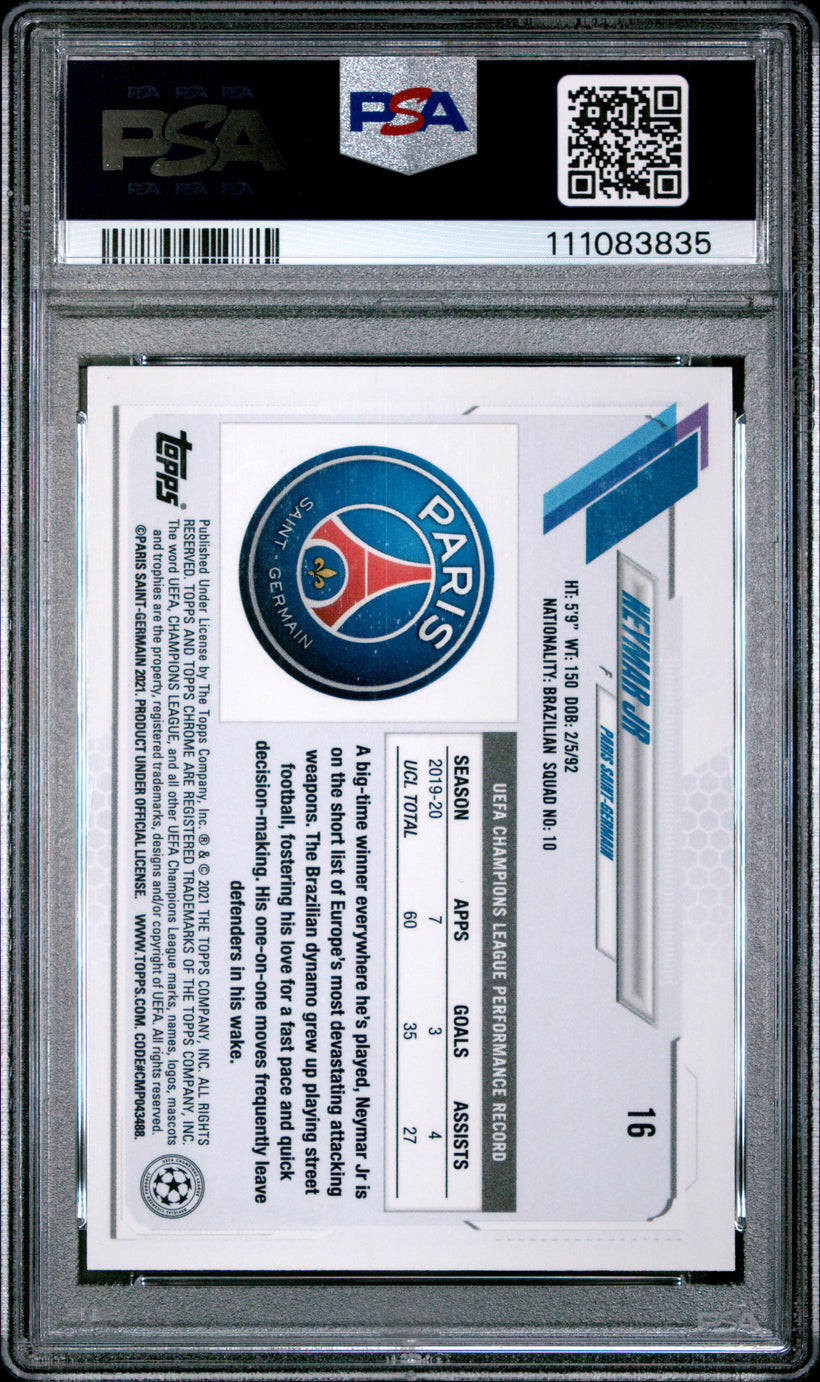 2020 Topps Chrome UCL Neymar Jr Red Carbon Fiber Refractor PSA 9, back of the slab