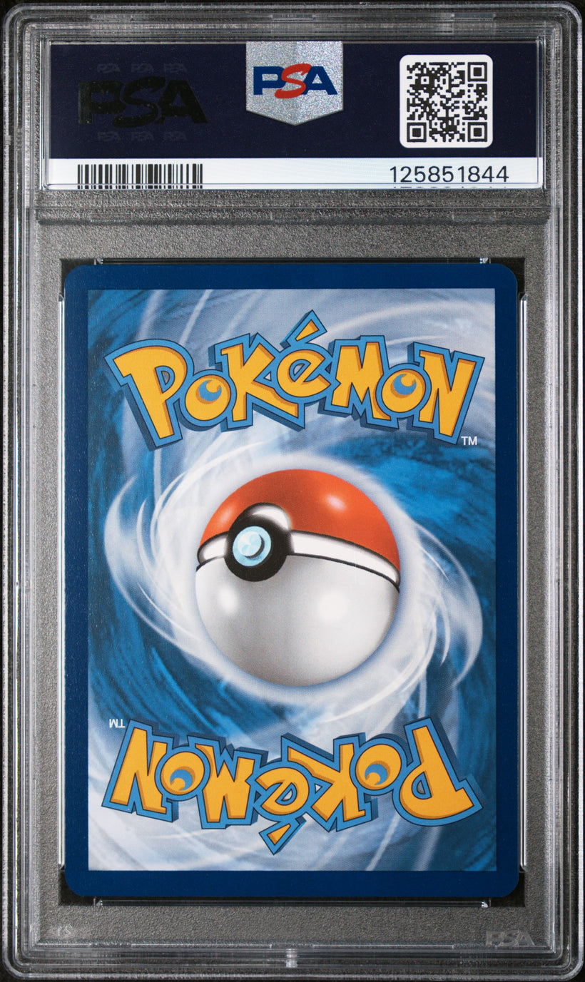 2025 Pokemon Destined Rivals Team Rocket's Meowth #203/182 Illustration Rare PSA 10 GEM MT, back of the slab