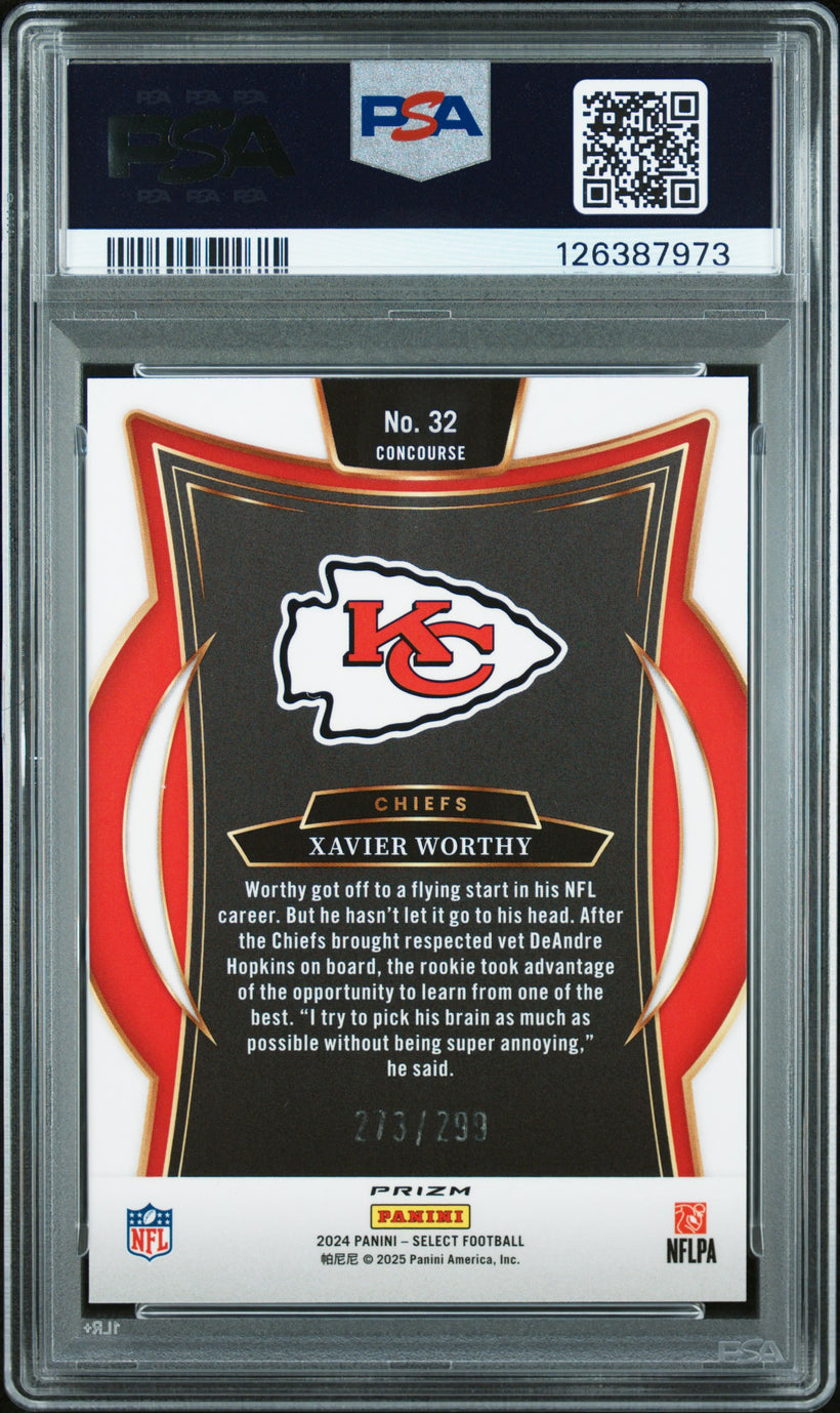 2024 Panini Select Xavier Worthy #32 Tri-Color Prizm /299, back of the slab