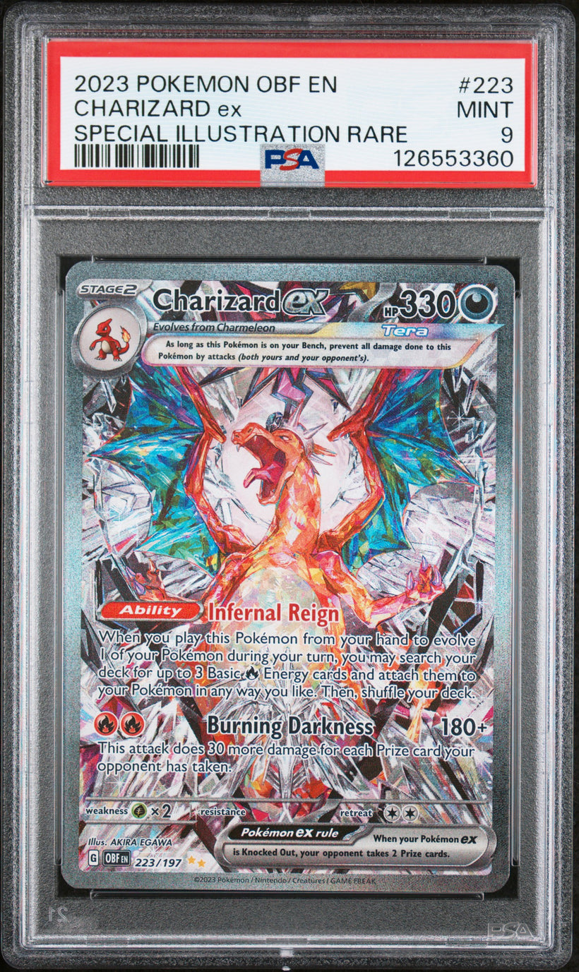 Charizard ex OBF 223/197 Obsidian Flames PSA 9, front of the slab