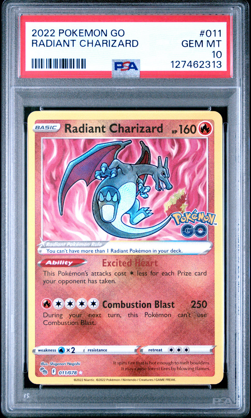 2022 Pokemon GO Radiant Charizard #011/078 PSA 10 GEM MT, front of the slab