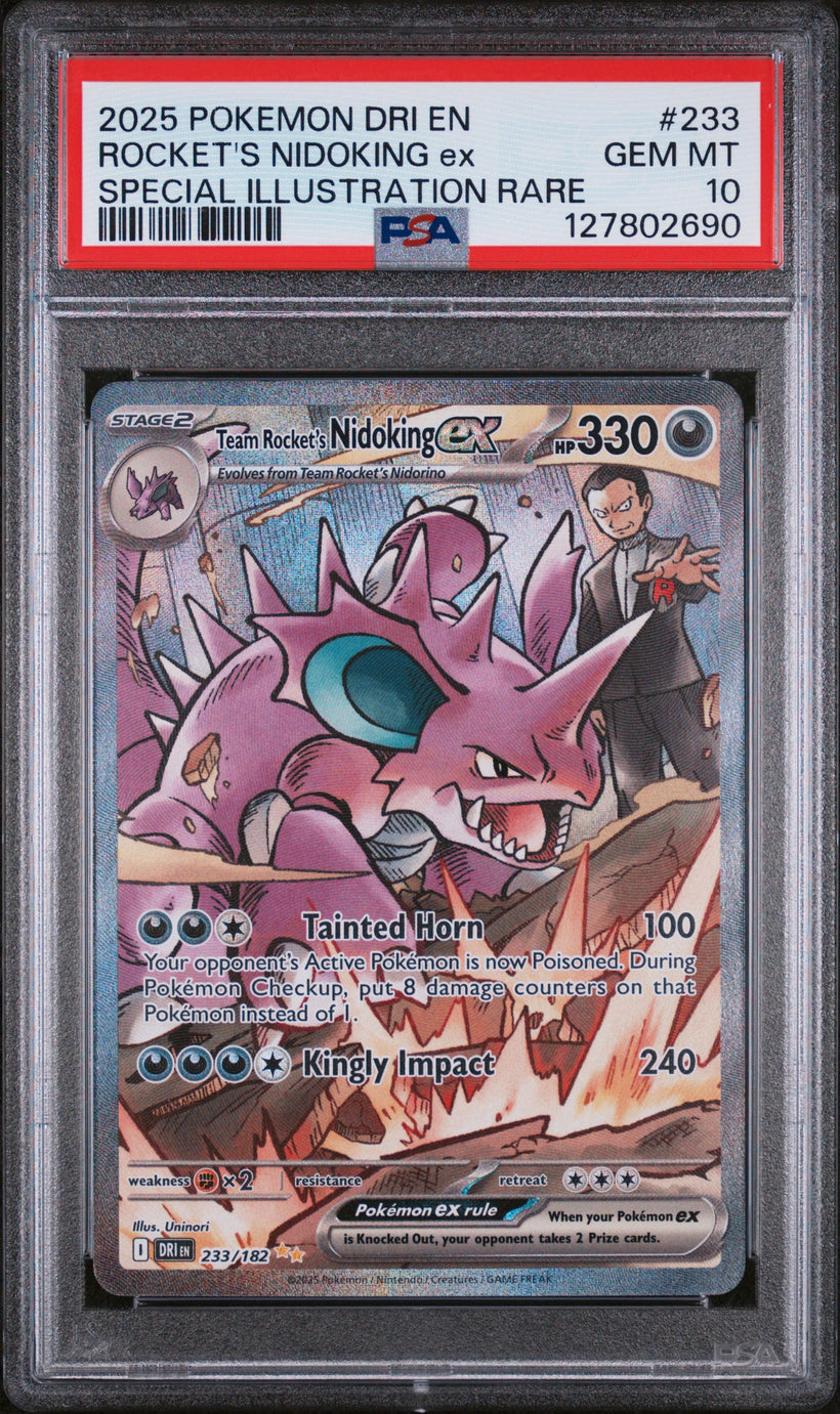Rocket's Nidoking ex #233 PSA 10, front of the slab