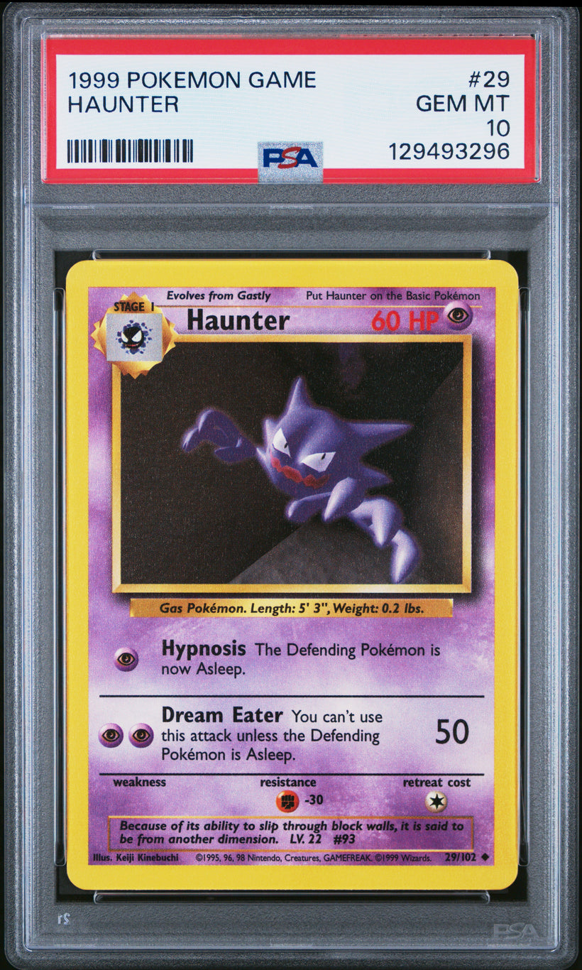 Haunter #29 PSA 10 1999 Pokemon Game Base Set, front of the slab