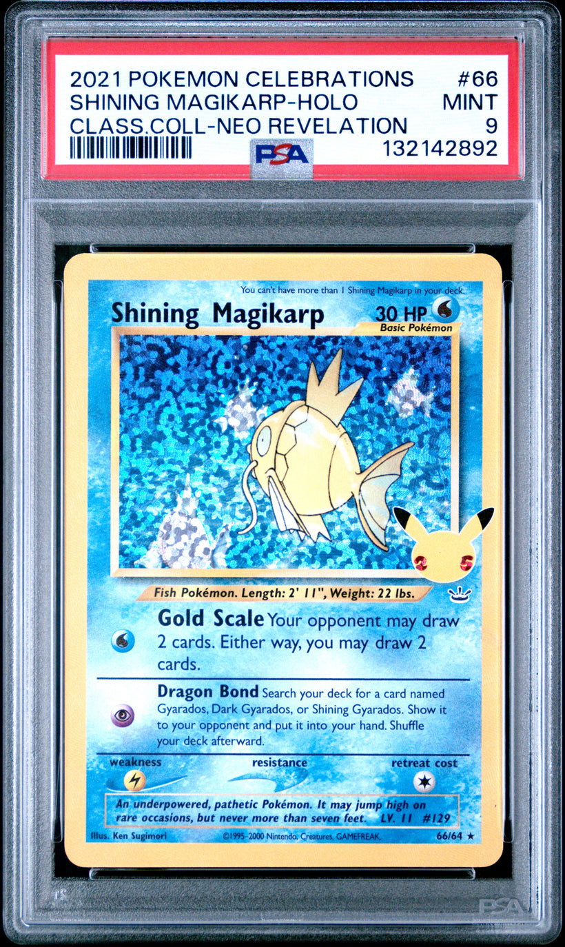 Shining Magikarp #66 Celebrations PSA 9 Pokemon, front of the slab