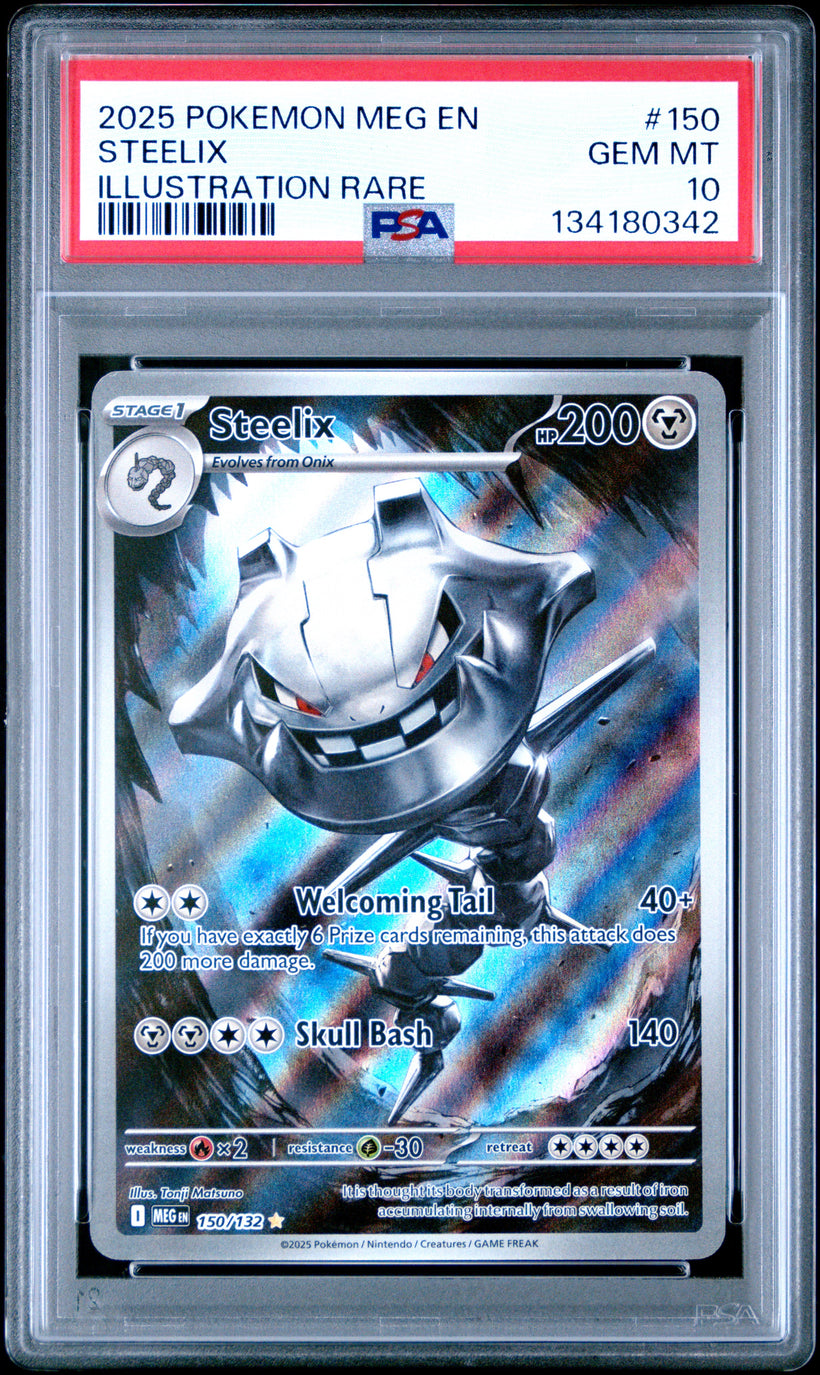 2025 Pokemon Mega Evolution Steelix #150/132 Illustration Rare PSA 10 GEM MT, front of the slab