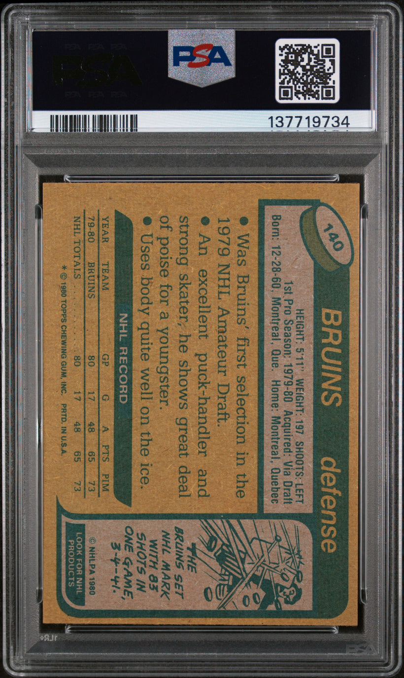 1980-81 Topps Ray Bourque #140 PSA 9 Rookie RC Bruins, back of the slab