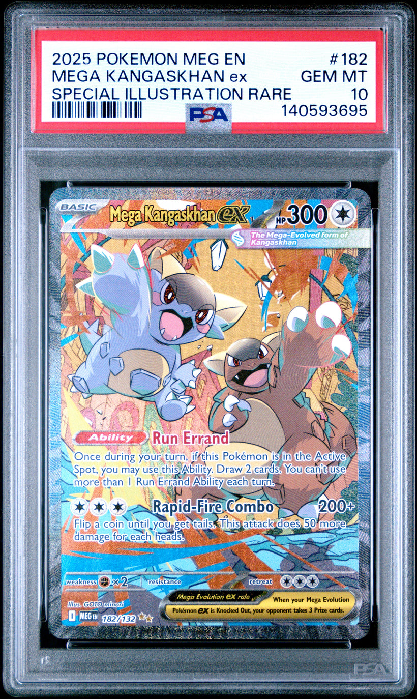 2025 Pokemon Mega Evolution Mega Kangaskhan ex #182/132 Special Illustration Rare PSA 10 GEM MT, front of the slab