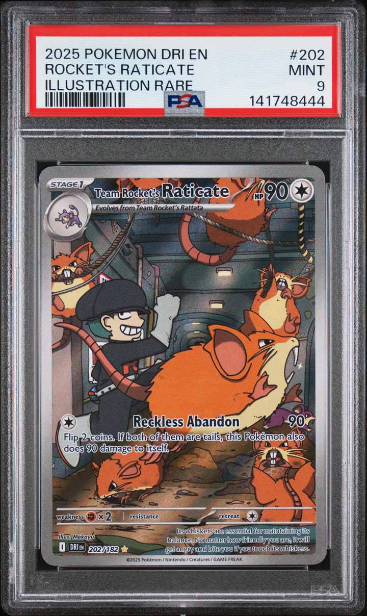 Team Rocket's Raticate DRI 202/182 PSA 9, front of the slab