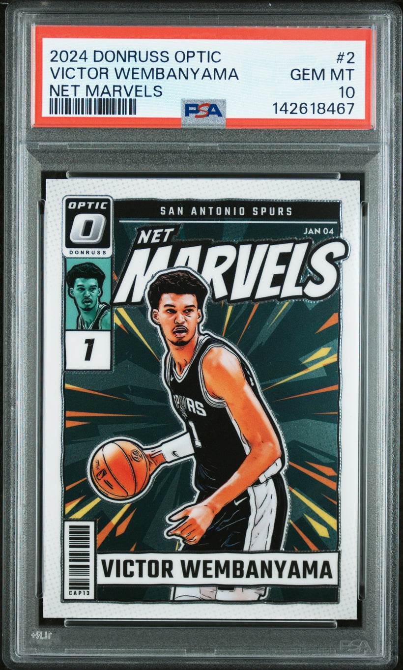 2024 Panini Donruss Optic Net Marvels Victor Wembanyama #2 PSA 10 GEM MT, front of the slab