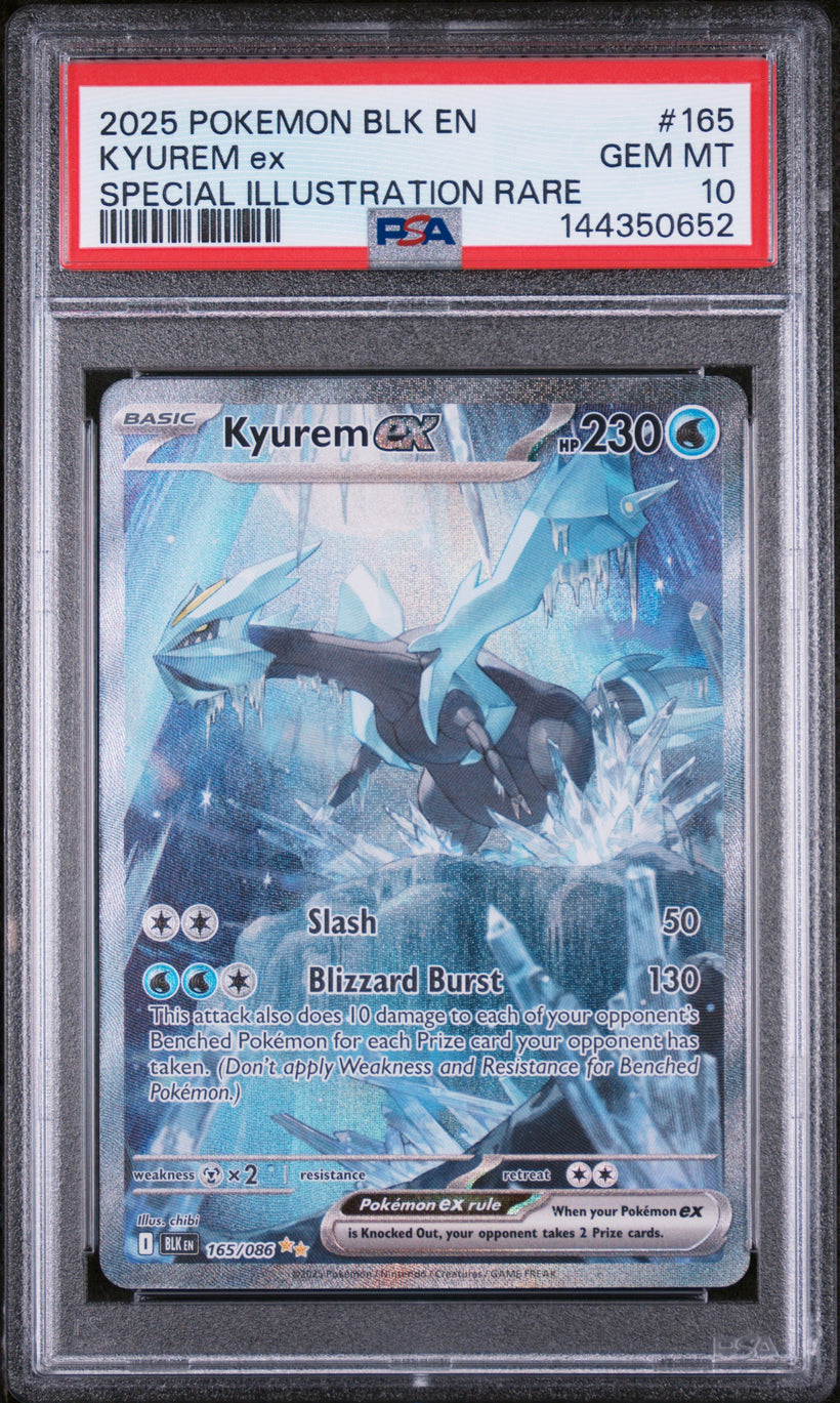 16 2025 POKEMON BLK EN-BLACK BOLT SPECIAL ILLUSTRATION RARE #165 KYUREM ex PSA 10, front of the slab
