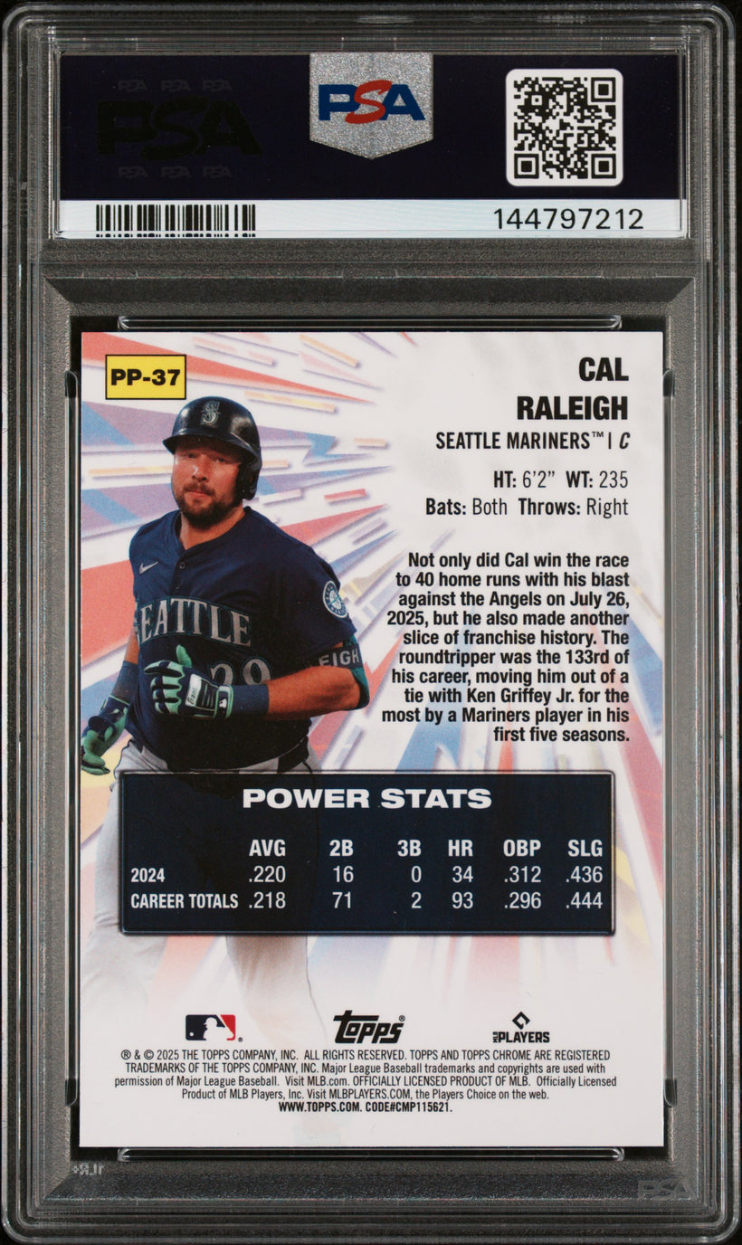 2025 Topps Chrome Update Power Players Cal Raleigh #37 PSA 10 GEM MT, back of the slab