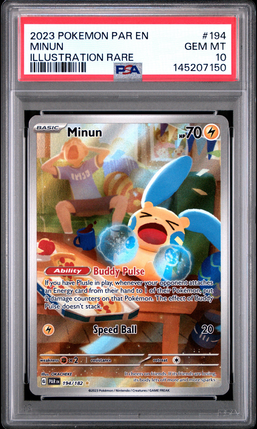 Minun PAR 194/182 Paradox Rift PSA 10, front of the slab