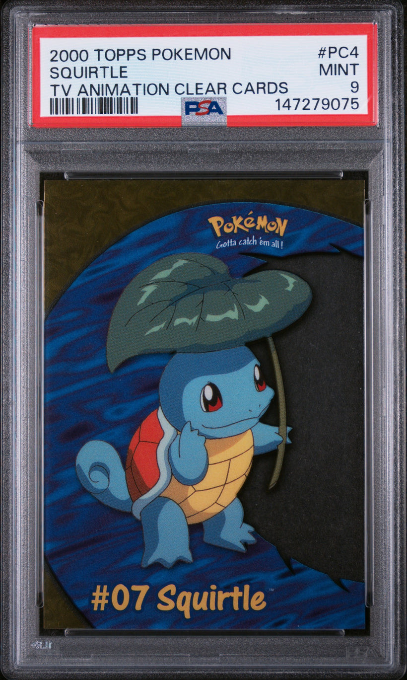 2000 Topps Pokemon TV Animation Clear Cards Squirtle #PC4 PSA 9 MINT, front of the slab