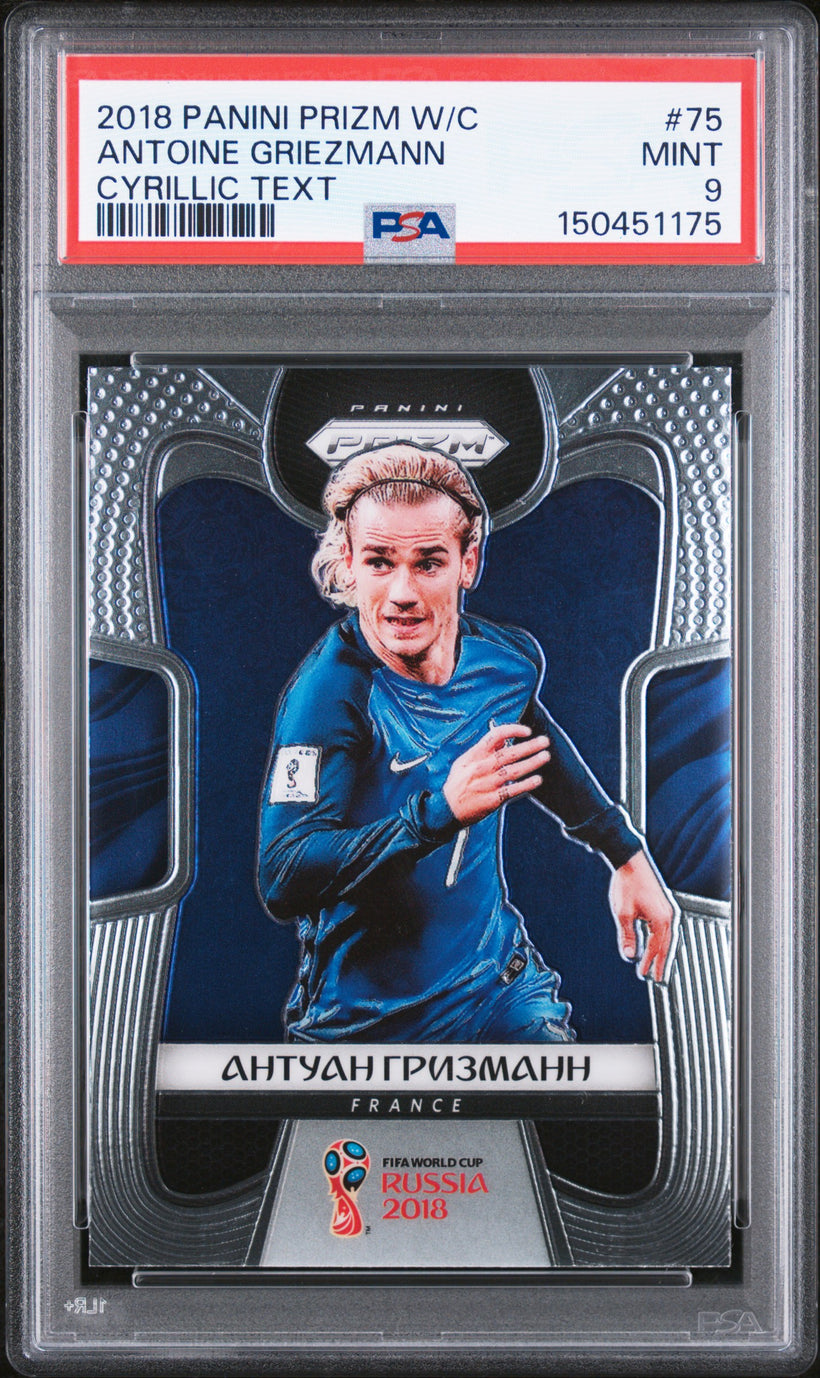 2018 Panini Prizm World Cup Antoine Griezmann #75 Cyrillic Text SSP PSA 9, front of the slab