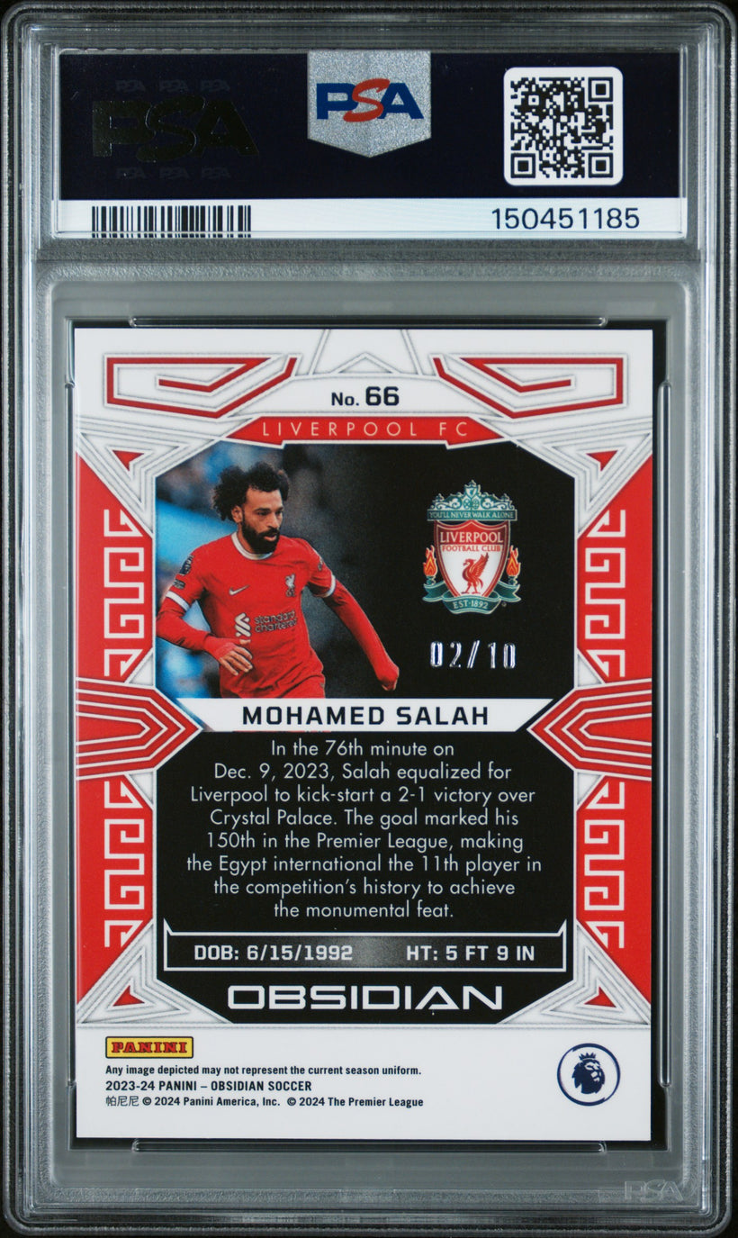 2023 Panini Obsidian Mohamed Salah Red Flood PSA 10 /10, back of the slab