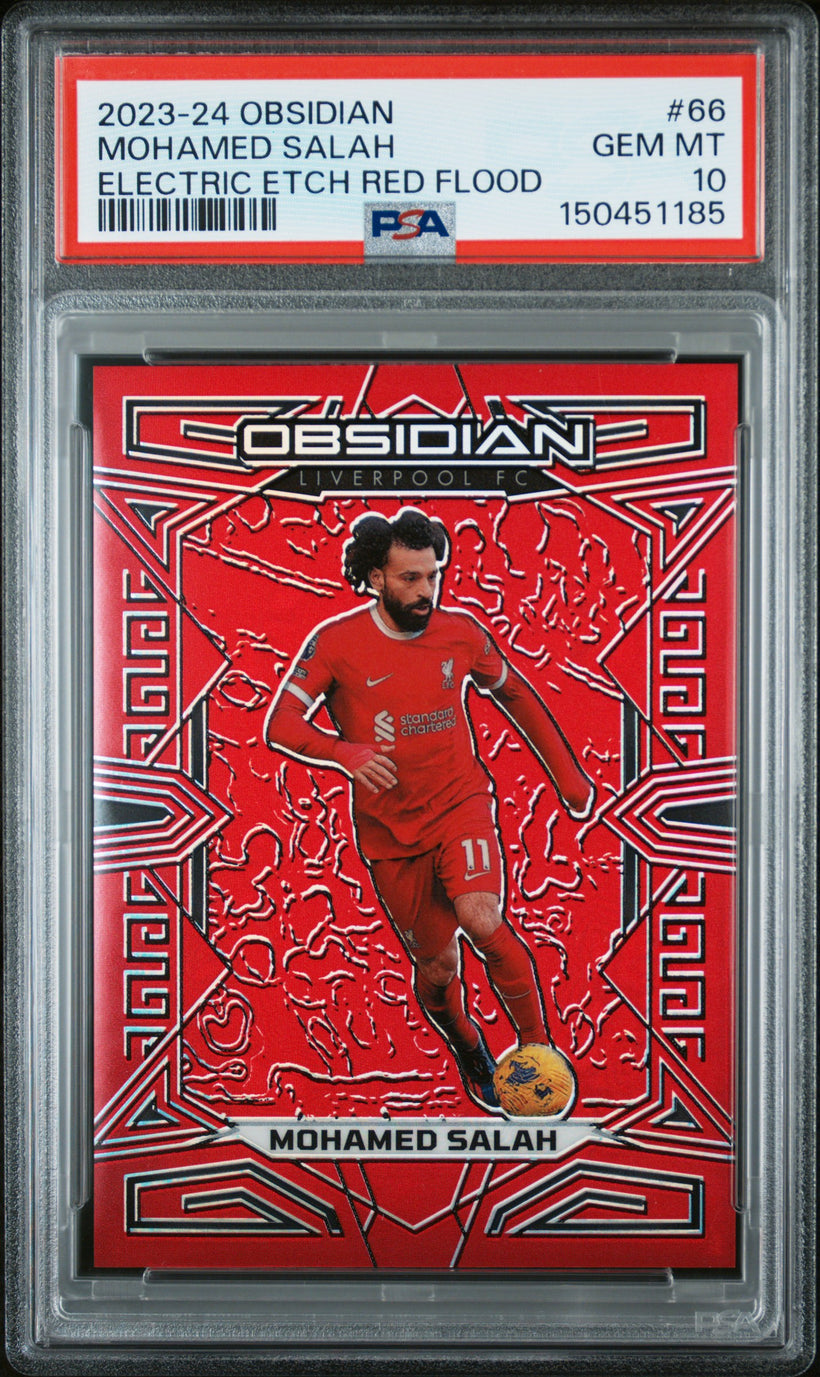2023 Panini Obsidian Mohamed Salah Red Flood PSA 10 /10, front of the slab