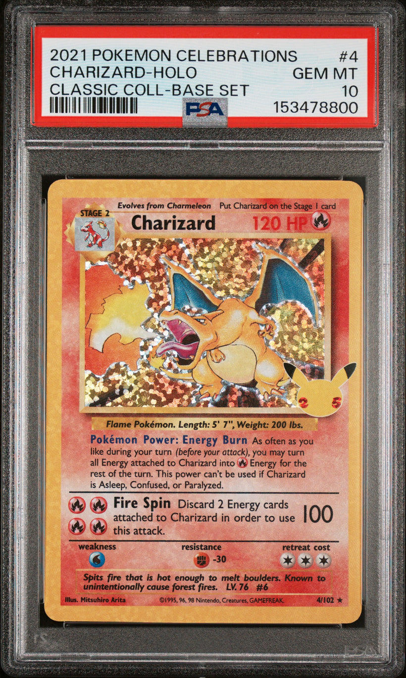 2021 Pokemon Celebrations Charizard #4 Holo Classic Collection Base Set PSA 10 GEM MT, front of the slab