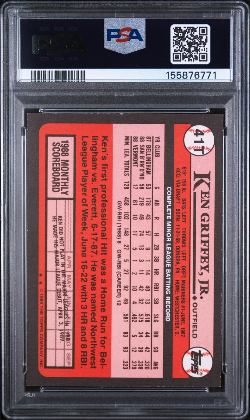 1989 Topps Traded Ken Griffey Jr. #41T Rookie PSA 8 NM-MT, back of the slab