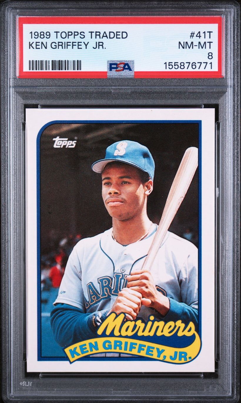 1989 Topps Traded Ken Griffey Jr. #41T Rookie PSA 8 NM-MT, front of the slab