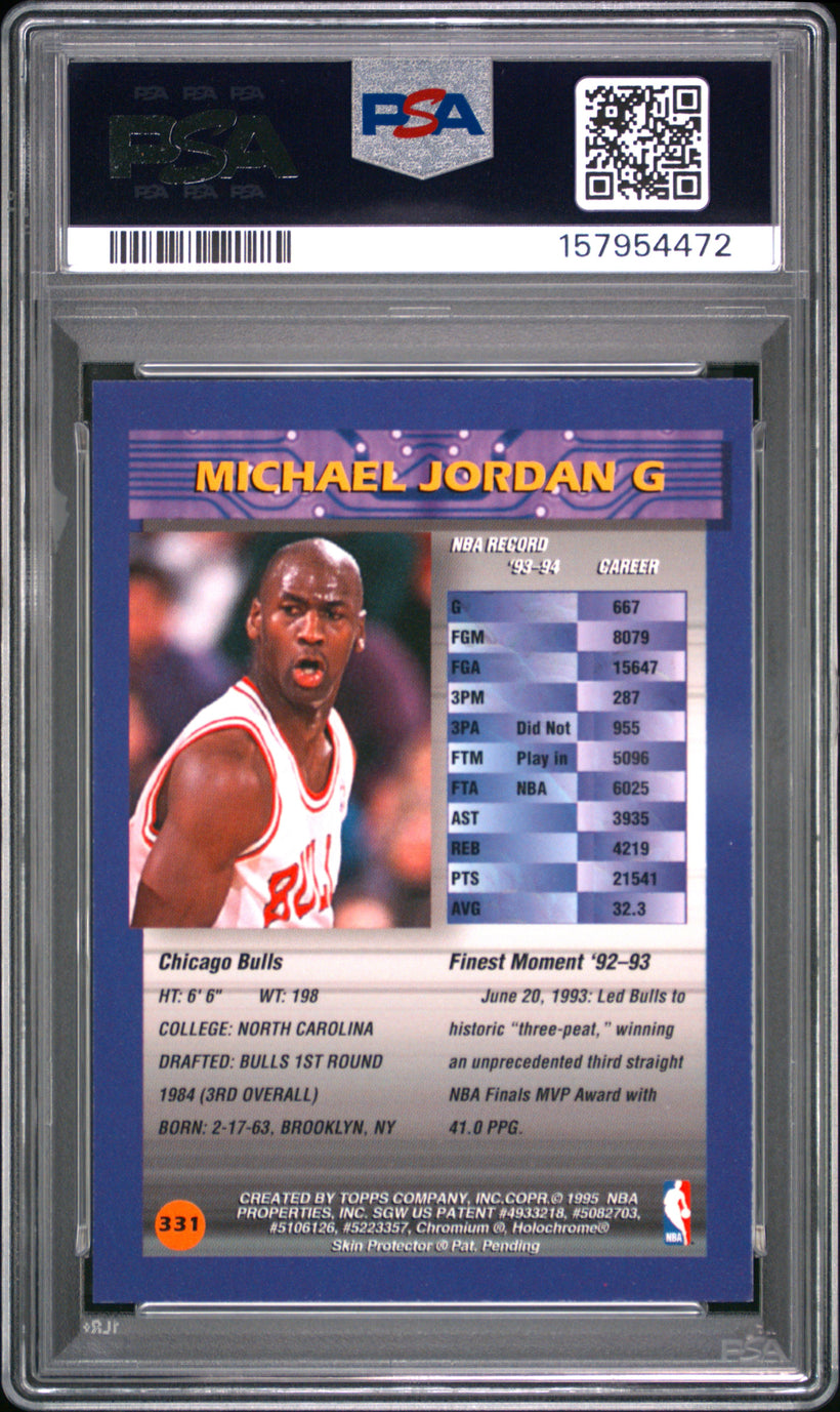 1994-95 Topps Finest Michael Jordan #331 Bulls with Coating PSA 9 MINT, back of the slab