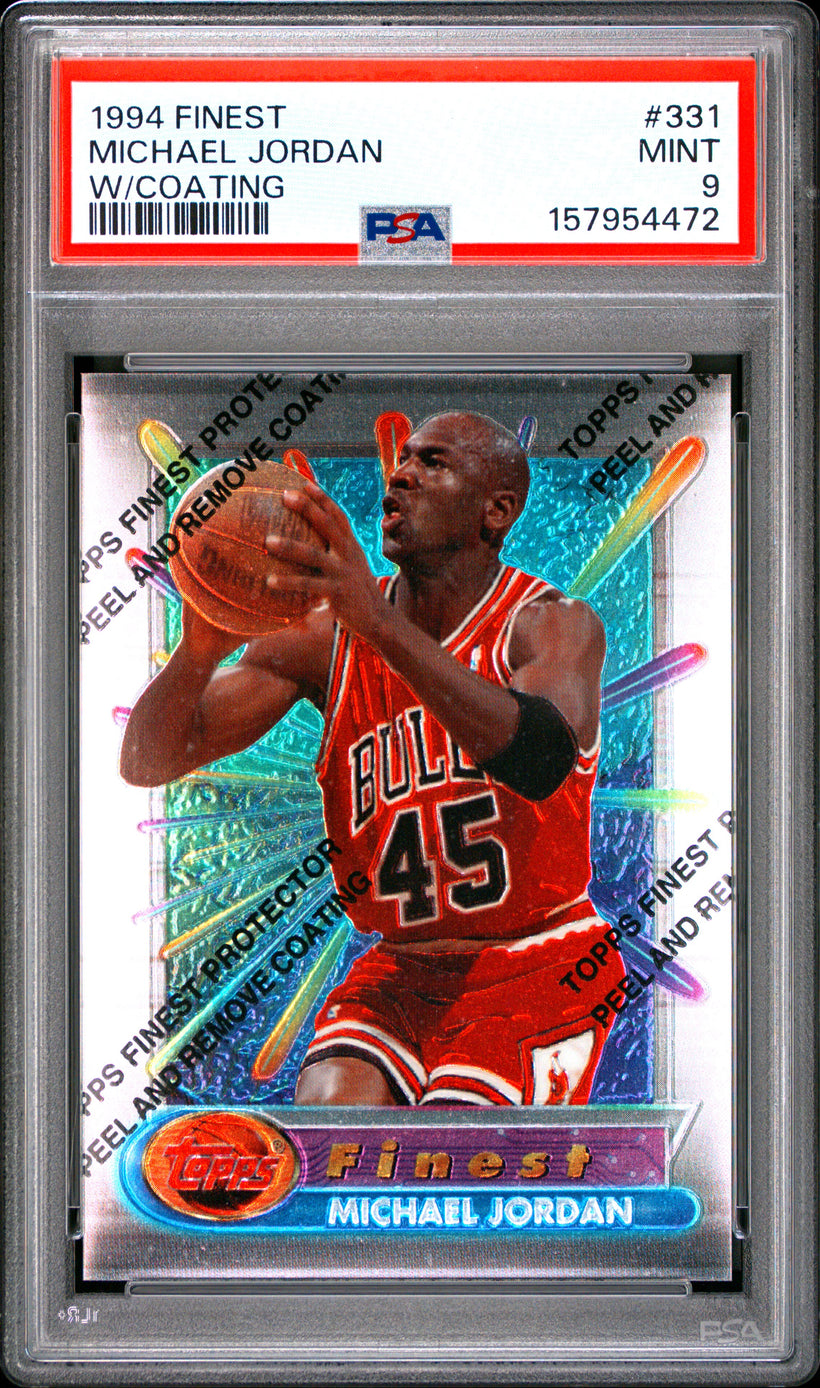 1994-95 Topps Finest Michael Jordan #331 Bulls with Coating PSA 9 MINT, front of the slab