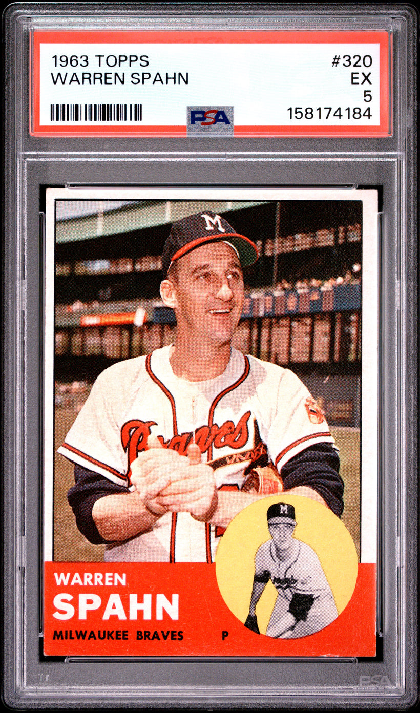 1963 Topps Warren Spahn #320 Milwaukee Braves PSA 5 EX, front of the slab