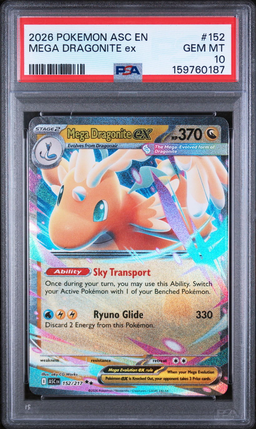 2026 Pokemon Ascended Heroes Mega Dragonite ex #152/217 PSA 10 GEM MT, front of the slab