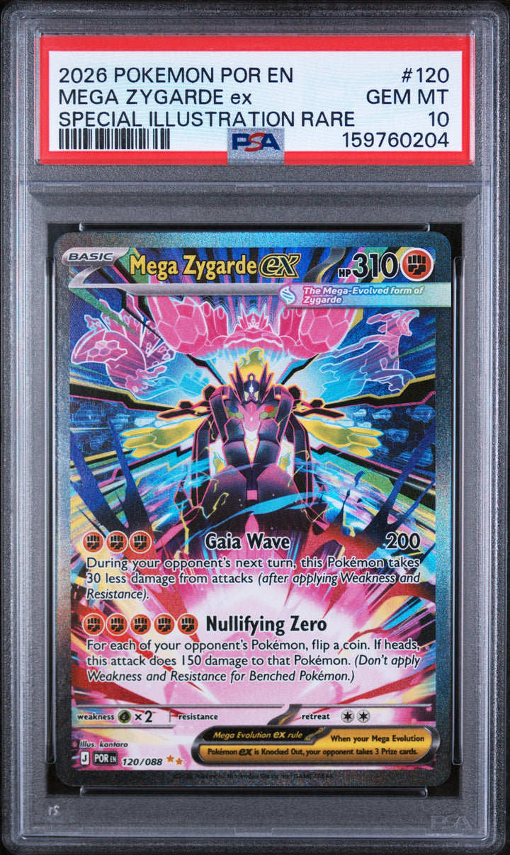 2026 Pokemon Perfect Order Mega Zygarde ex #120 Special Illustration Rare PSA 10 GEM MT, front of the slab