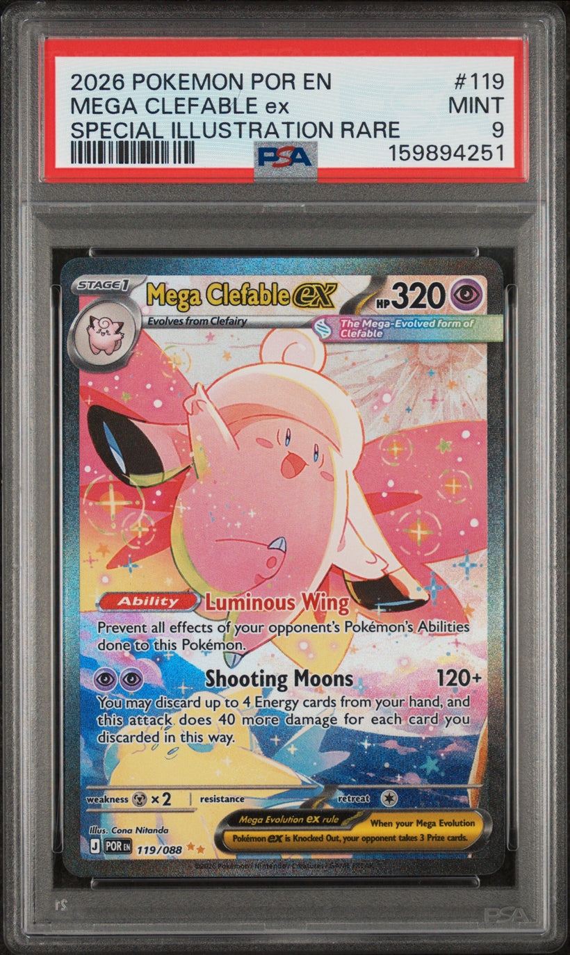 2026 Pokemon Perfect Order Mega Clefable ex #119/088 Special Illustration Rare PSA 9 MINT, front of the slab