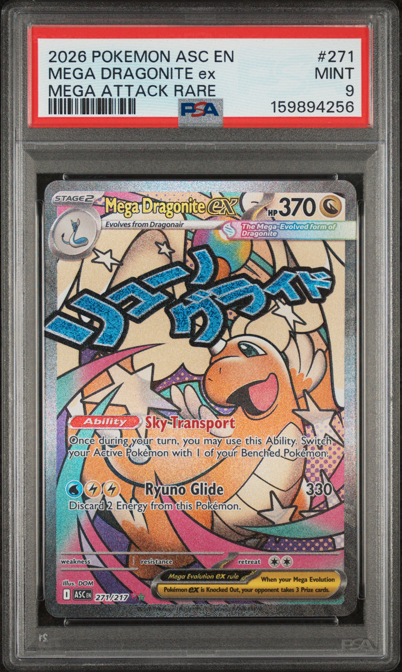 2026 Pokemon Ascended Heroes Mega Dragonite ex #271/217 Mega Attack Rare PSA 9 MINT, front of the slab
