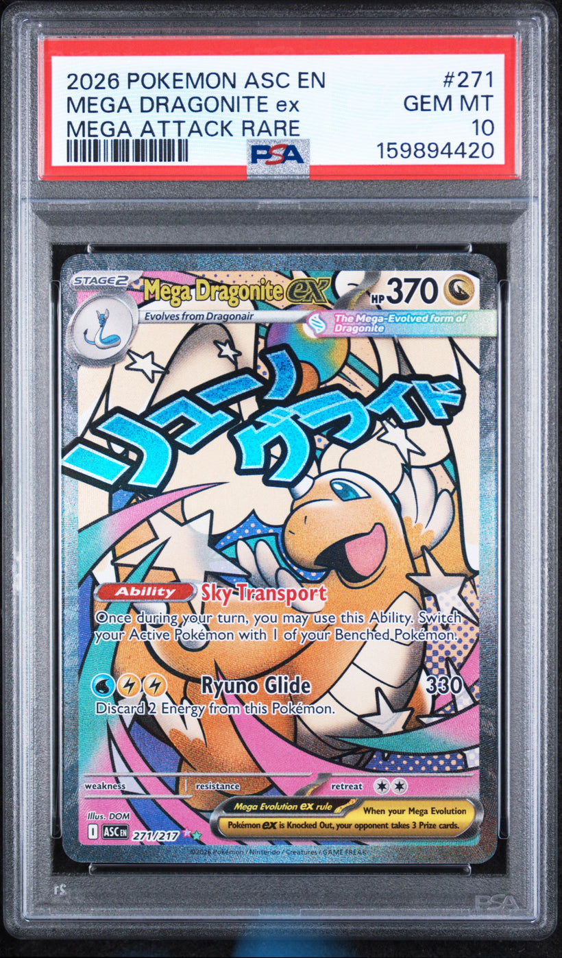 2026 Pokemon Ascended Heroes Mega Dragonite ex #271/217 Mega Attack Rare PSA 10 GEM MT, front of the slab