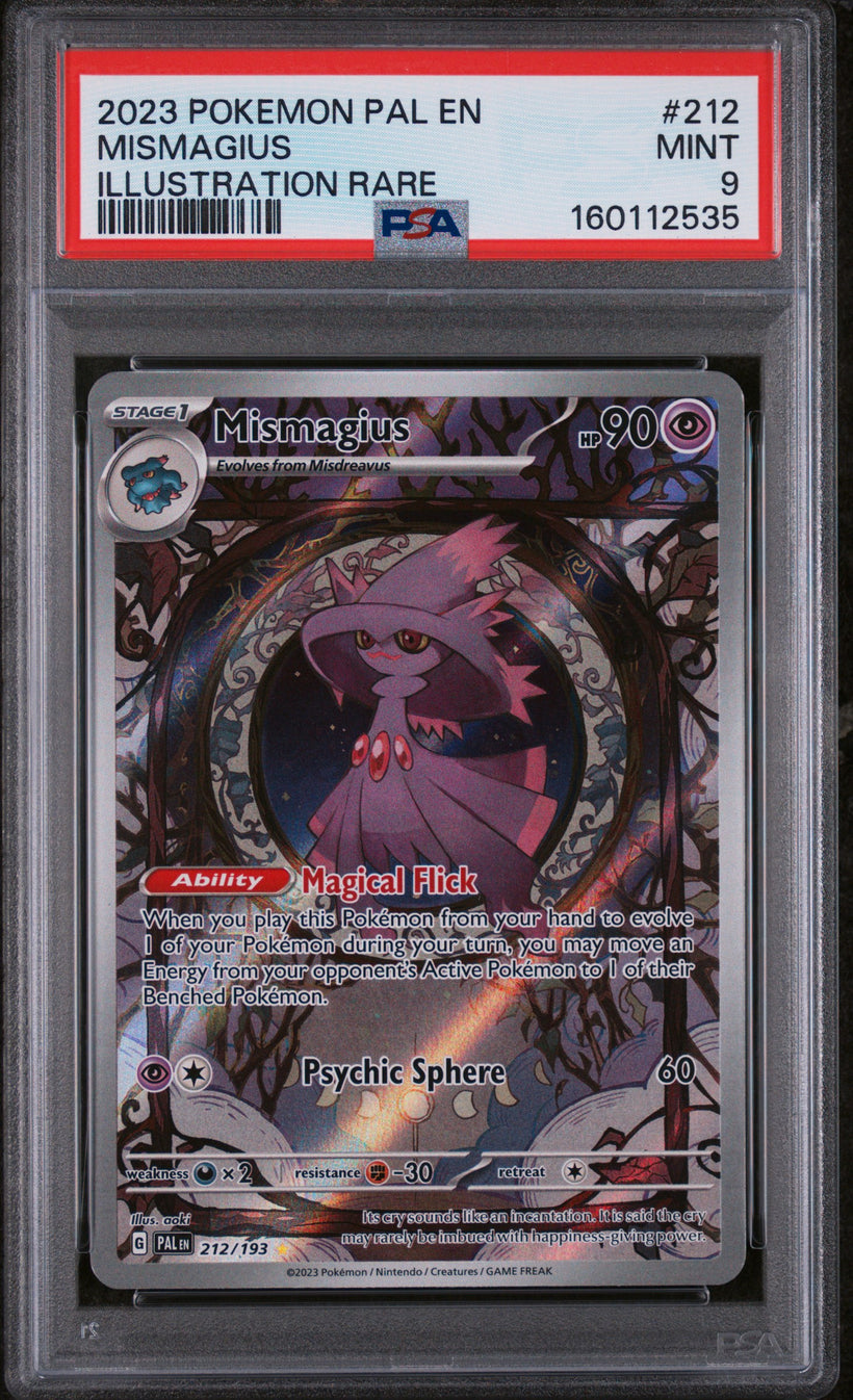 2023 Pokemon Paldea Evolved Mismagius #212/193 Illustration Rare PSA 9 MINT, front of the slab