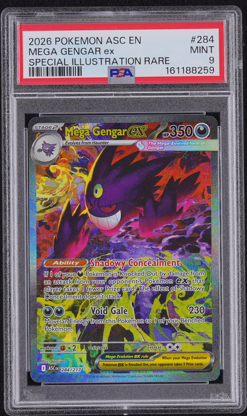 2026 Pokemon Ascended Heroes Mega Gengar ex #284/217 Special Illustration Rare PSA 9 MINT, front of the slab