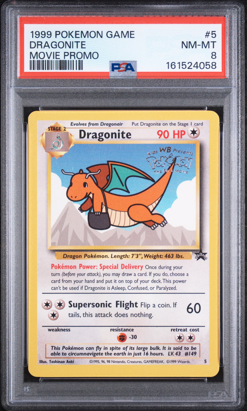 Dragonite Movie PSA 8, front of the slab