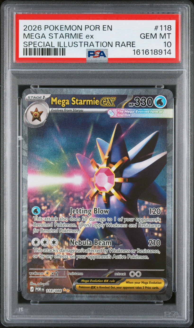 2026 Pokemon Perfect Order Mega Starmie ex #118 Special Illustration Rare PSA 10 GEM MT, front of the slab