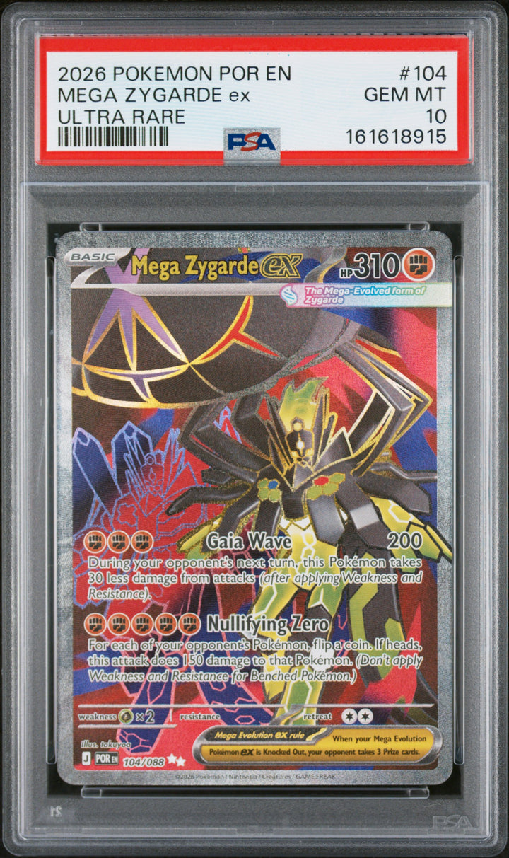 2026 Pokemon Perfect Order Mega Zygarde ex #104/088 Ultra Rare PSA 10 GEM MT, front of the slab
