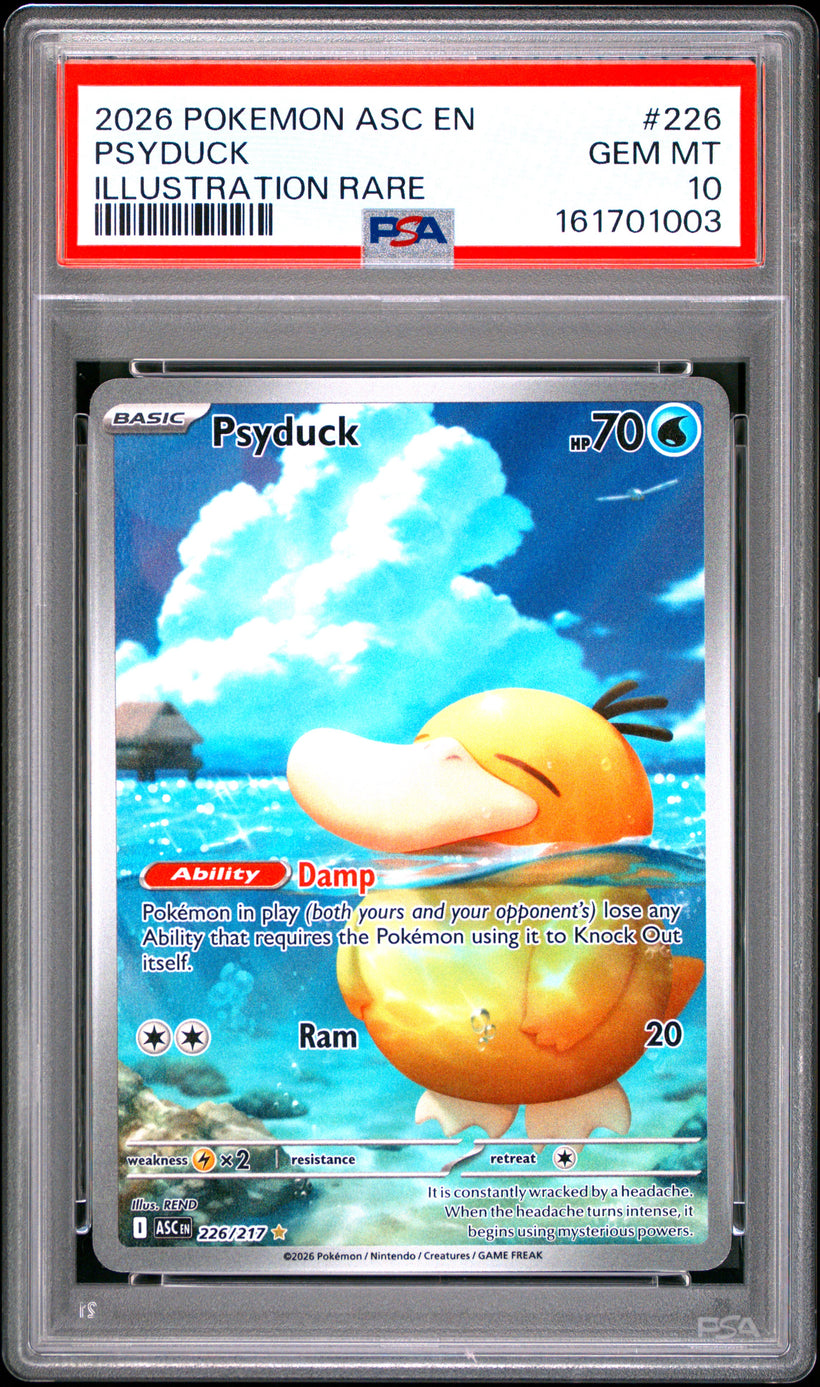 2026 Pokemon Ascended Heroes Psyduck #226 Illustration Rare PSA 10 GEM MT, front of the slab