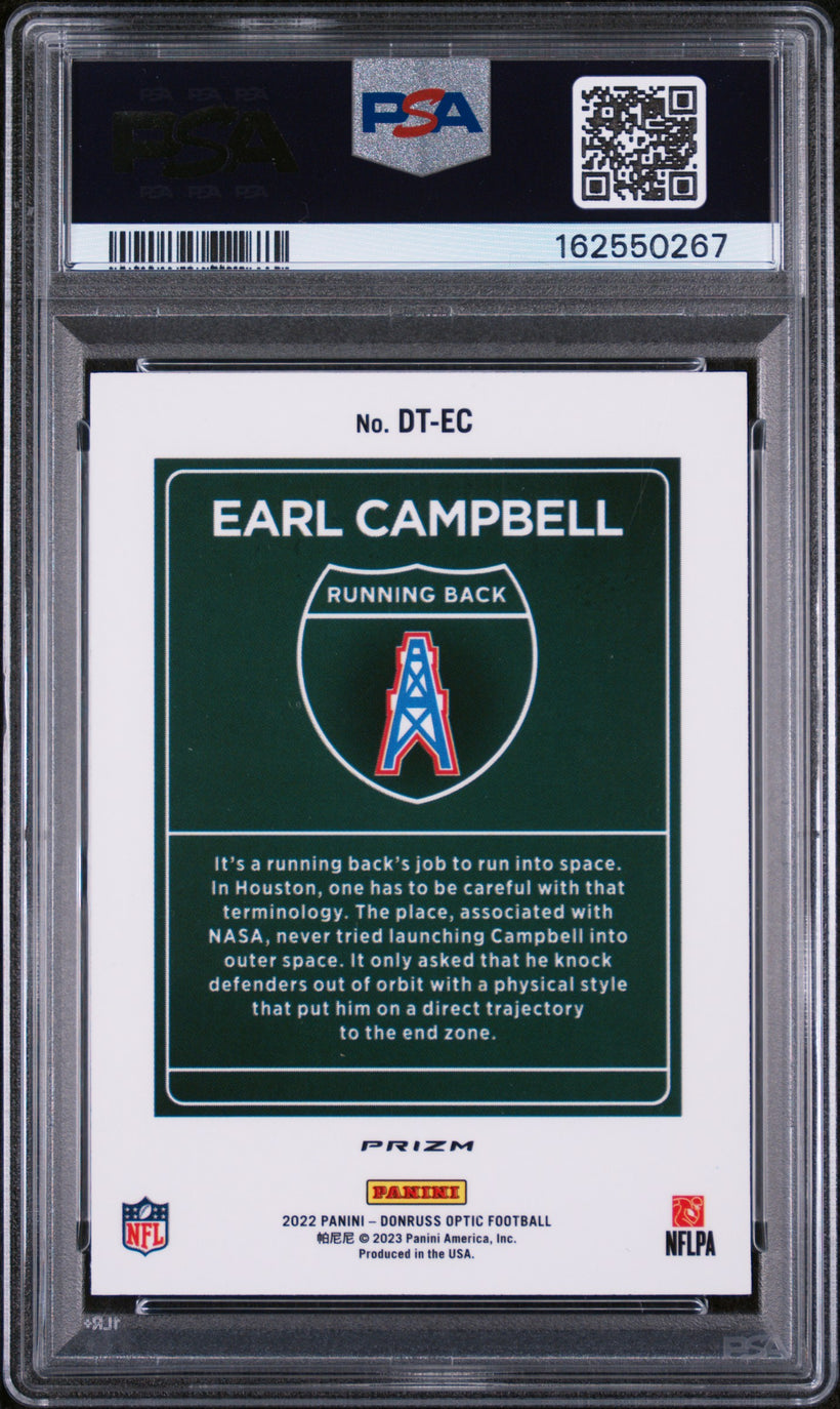 2022 Donruss Optic Downtown Earl Campbell #DT-EC PSA 9, back of the slab