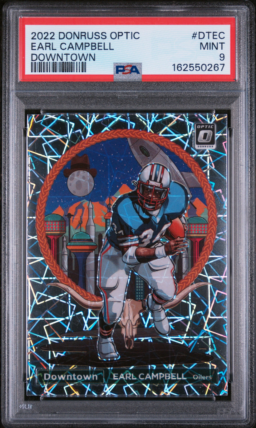 2022 Donruss Optic Downtown Earl Campbell #DT-EC PSA 9, front of the slab