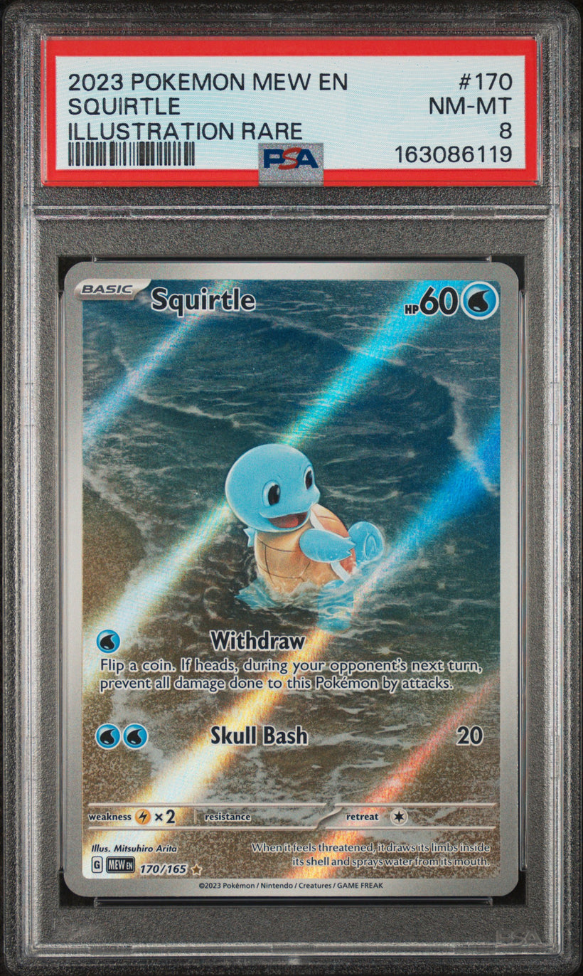 2023 Pokemon 151 Squirtle #170/165 Illustration Rare PSA 8 NM-MT, front of the slab