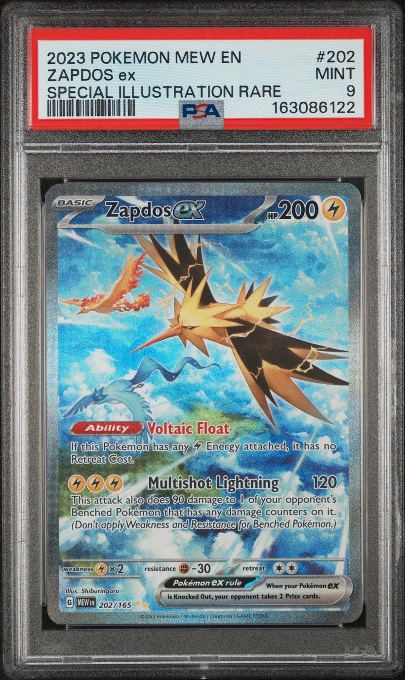 2023 Pokemon 151 Zapdos ex #202/165 Special Illustration Rare PSA 9 MINT, front of the slab