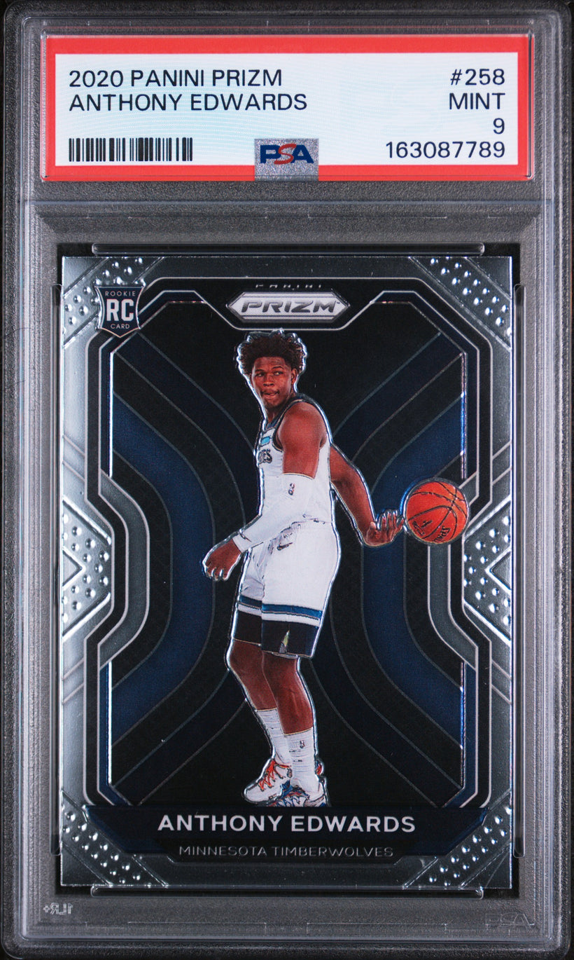 2020-21 Panini Prizm Anthony Edwards #258 Rookie PSA 9 MINT, front of the slab