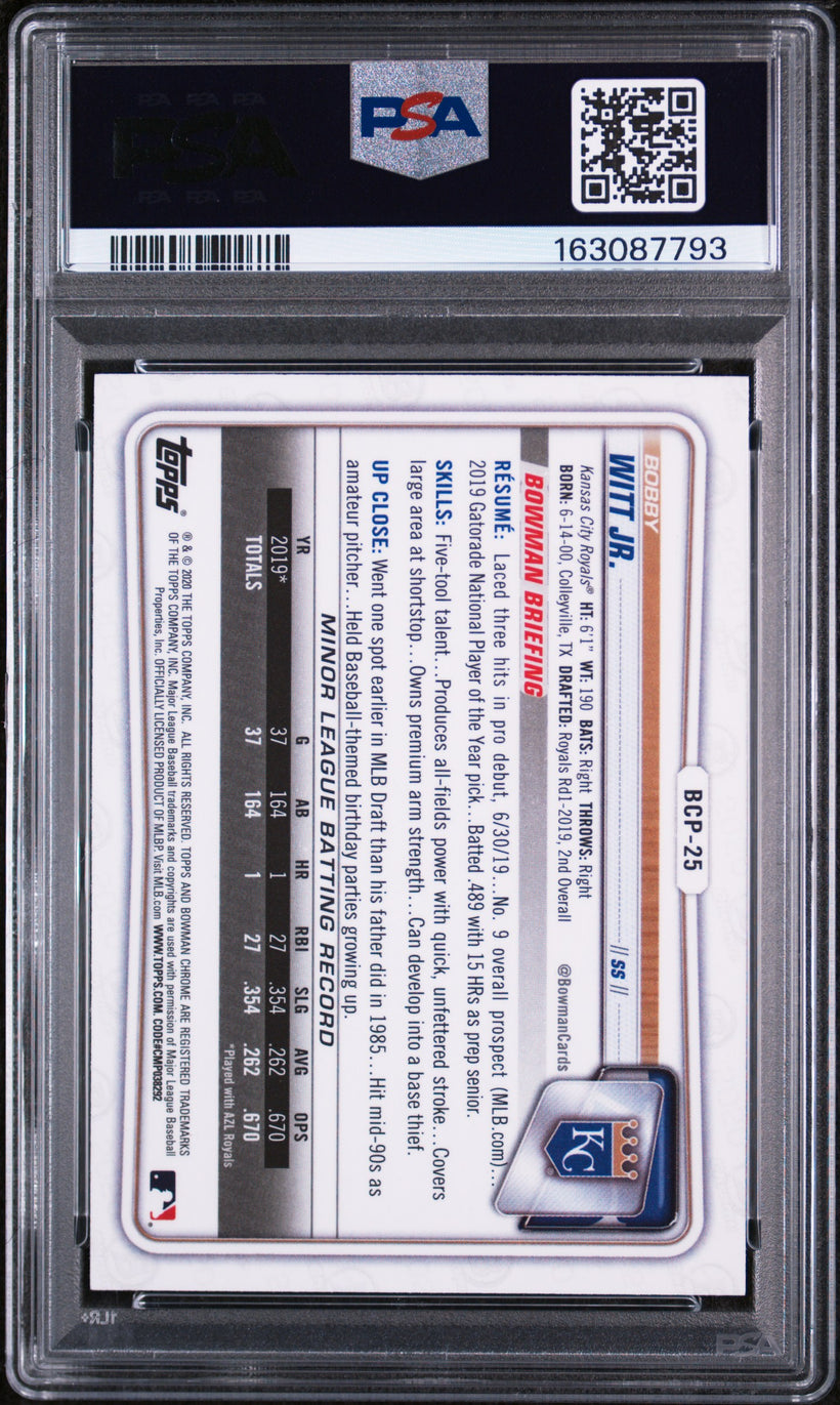 2020 Bowman Chrome Prospects Bobby Witt Jr. #BCP25 PSA 9 MINT, back of the slab