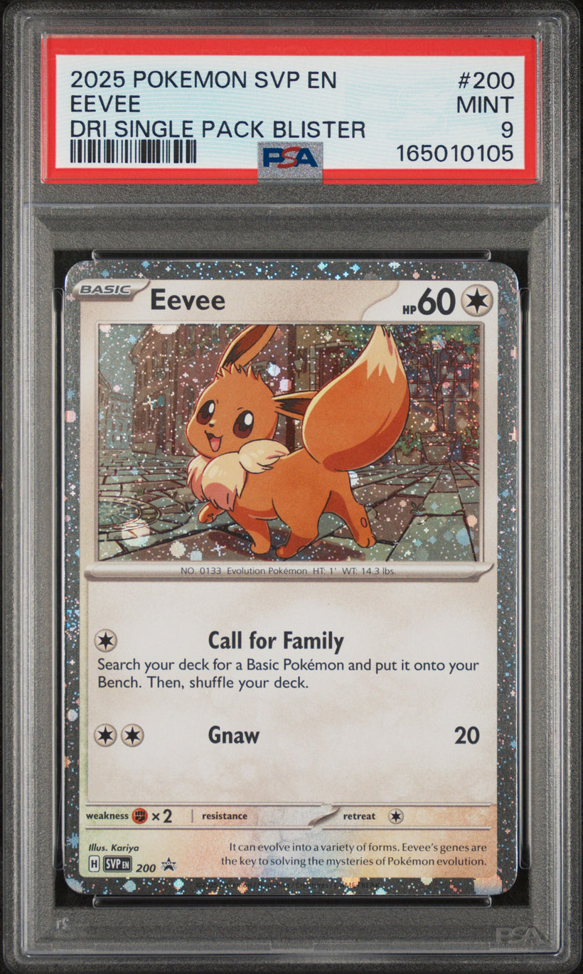 2025 Pokemon Scarlet & Violet Promos Eevee #SVP 200 Destined Rivals Single Pack Blister PSA 9 MINT, front of the slab
